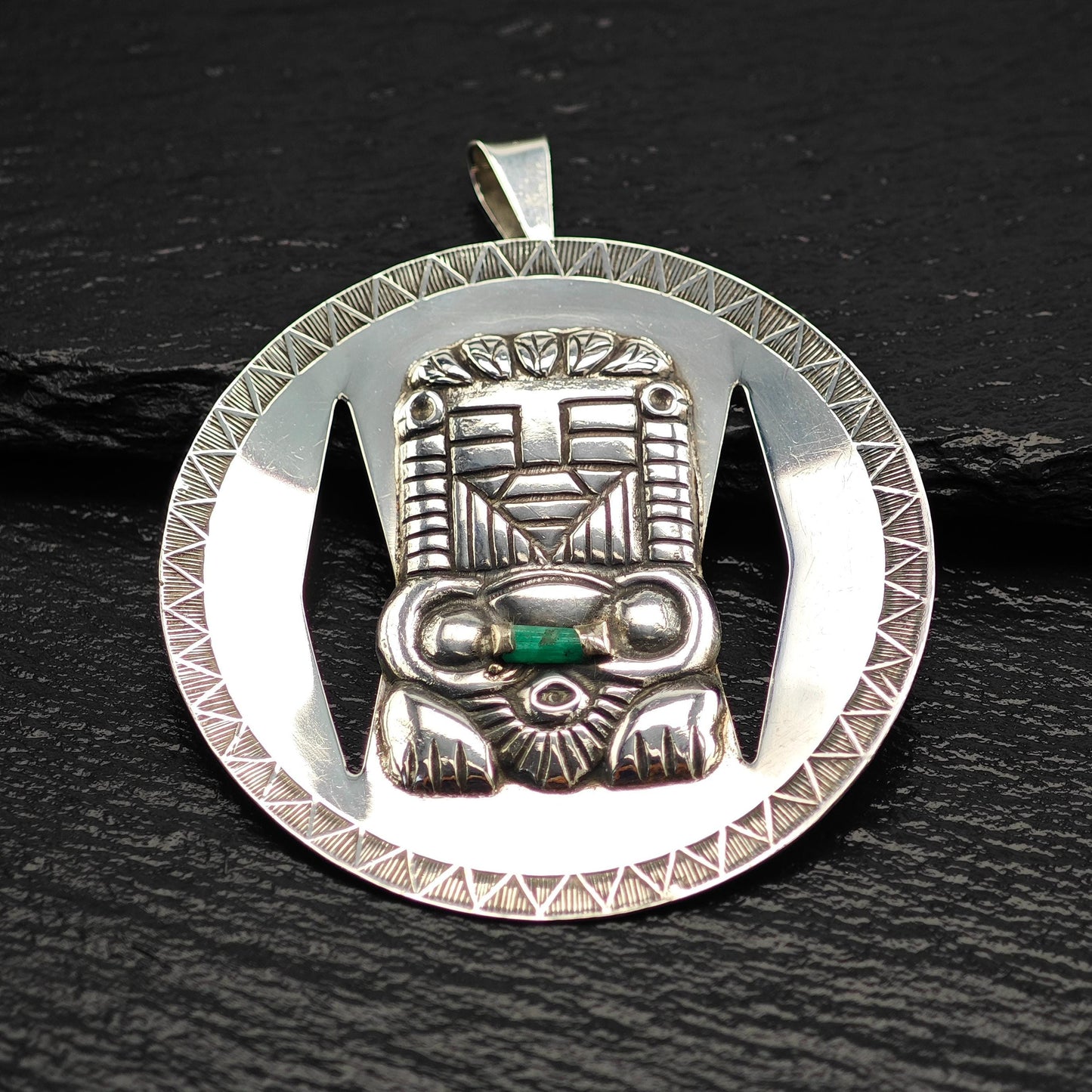 Vintage Large Colombia, Emerald Crystal Pendant Sterling Silver
