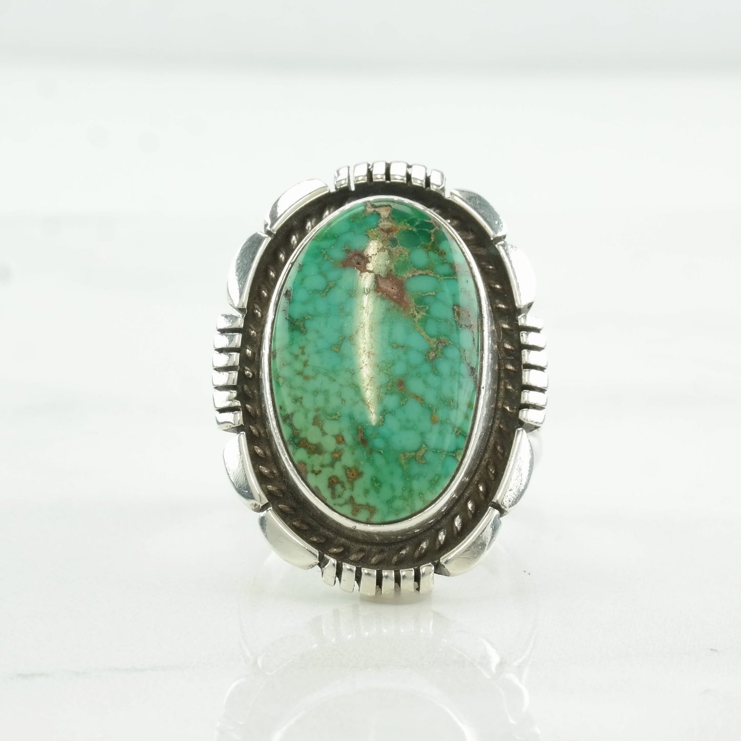 Vintage Native American Sterling Silver Ring with Green Waterweb Turquoise, Size 6 1/2