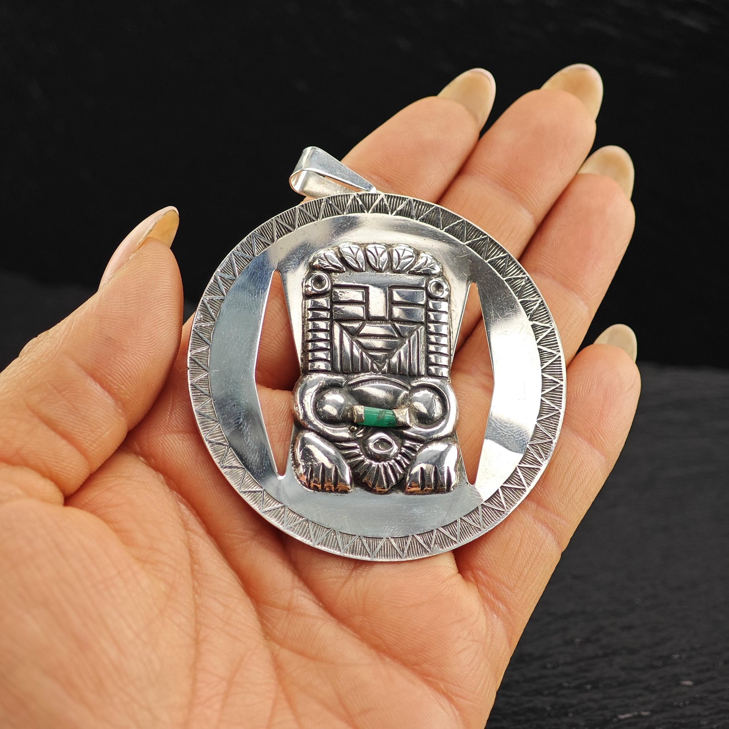 Vintage Large Colombia, Emerald Crystal Pendant Sterling Silver