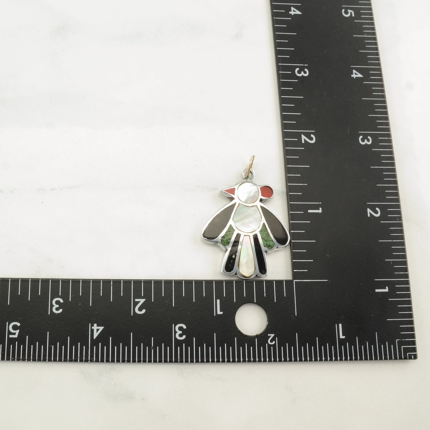 Vintage Native American Multi Gem Inlay Bird Sterling Silver Pendant