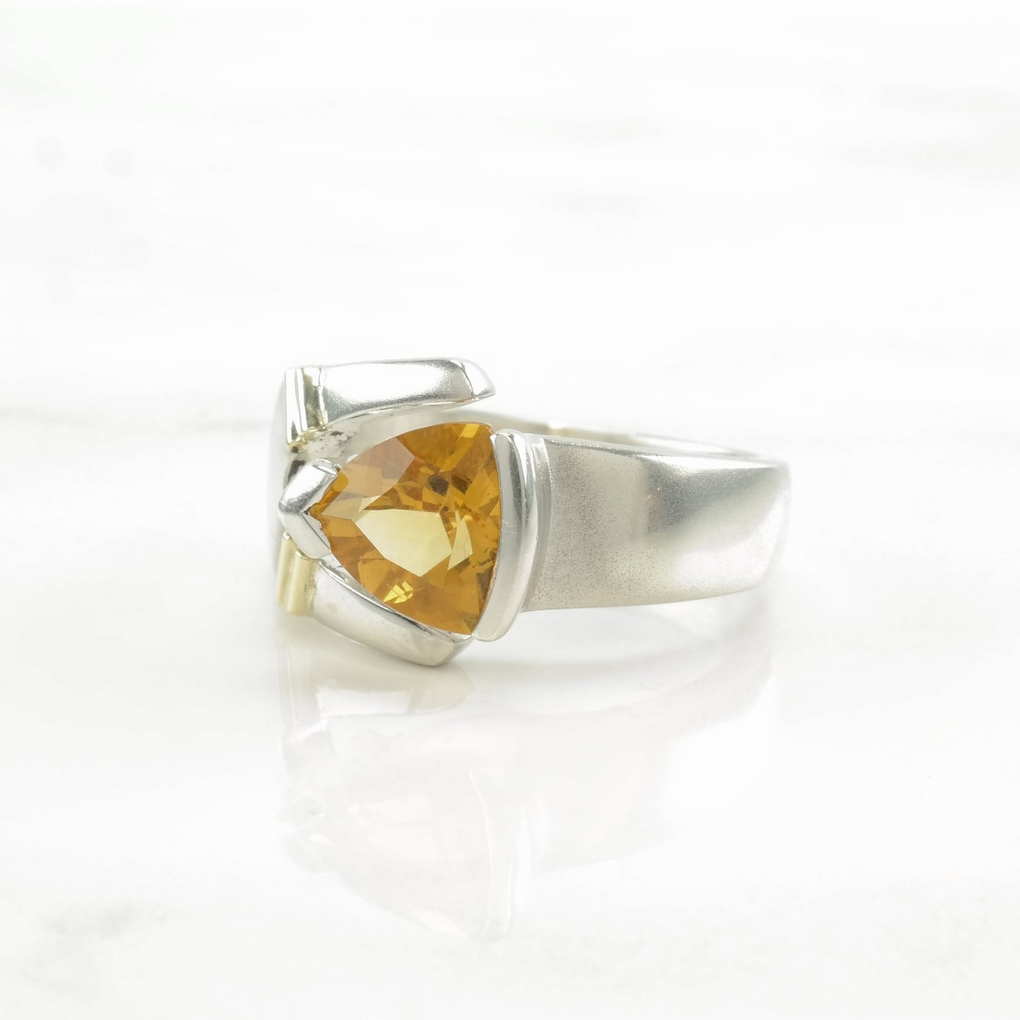 Vintage Sterling Silver Ring Citrine 14K Gold Accent Size 6