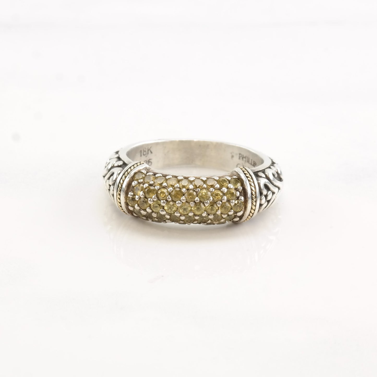 Vintage Phillip Gavriel Silver Ring Sapphire Pave Gold Accent Sterling Size 6 1/4