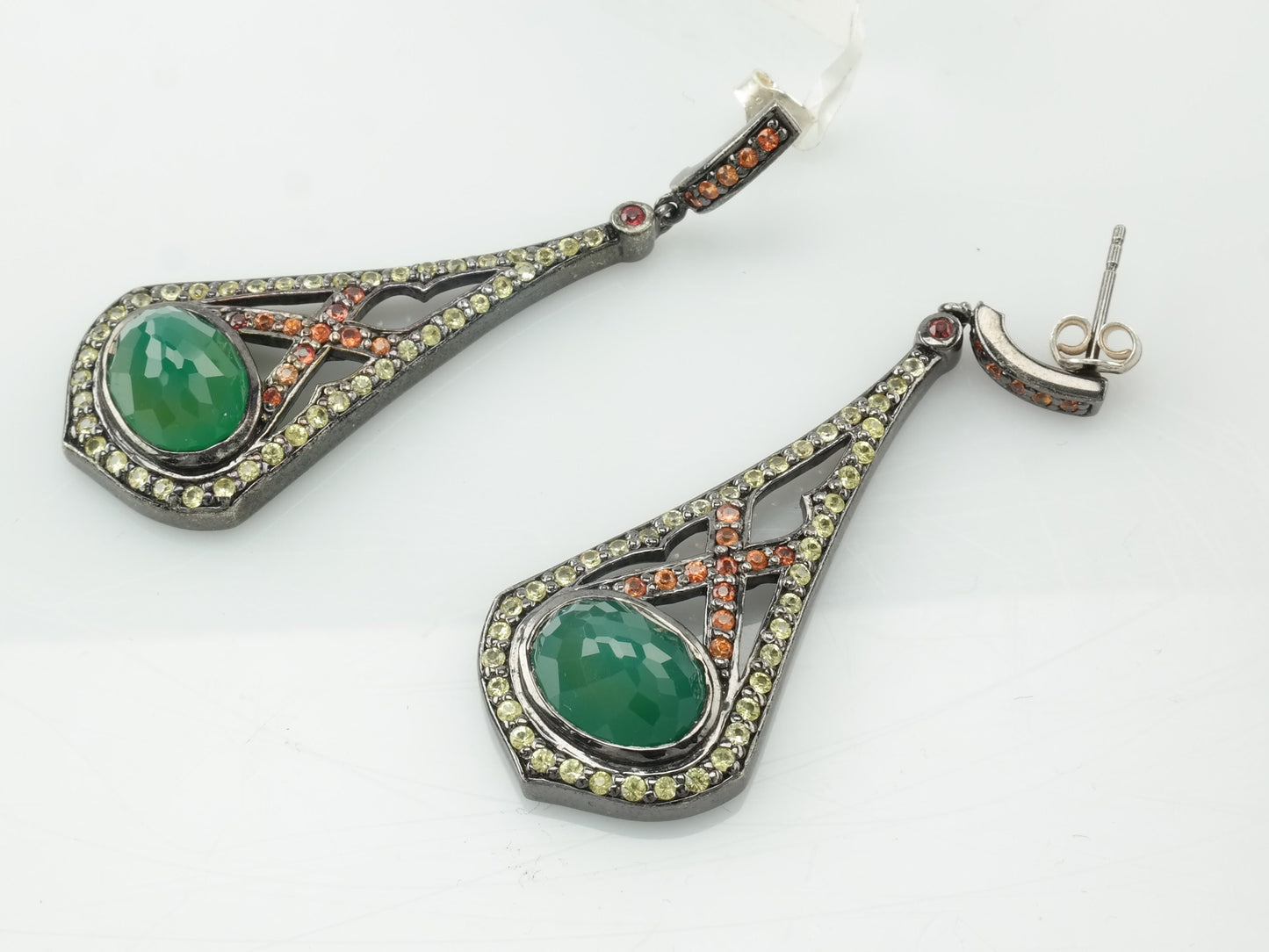 Sterling Silver Green Yellow Orange Red Sapphire Chrysoprase Stud/Dangle Earrings