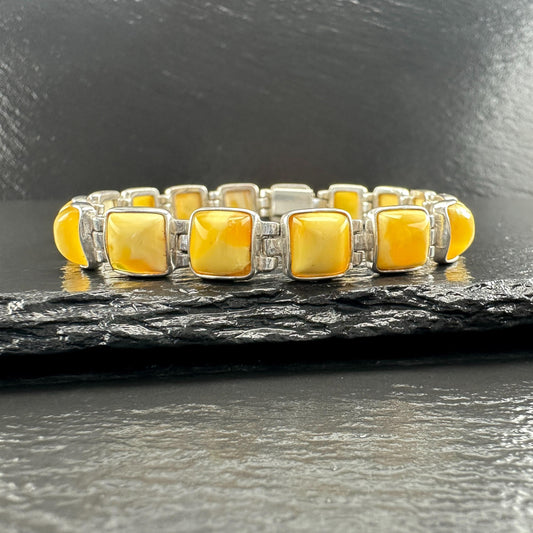 Vintage Baltic Amber Line Bracelet Sterling Silver