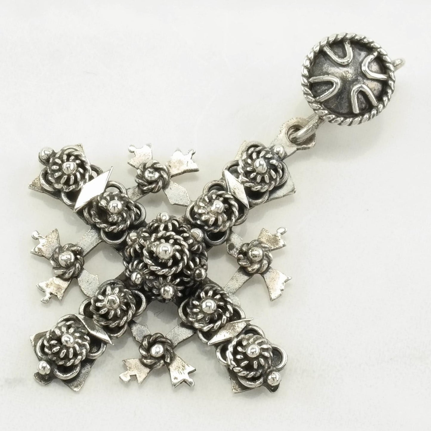 Vintage Jerusalem Cross Cannetille Sterling Silver Pendant