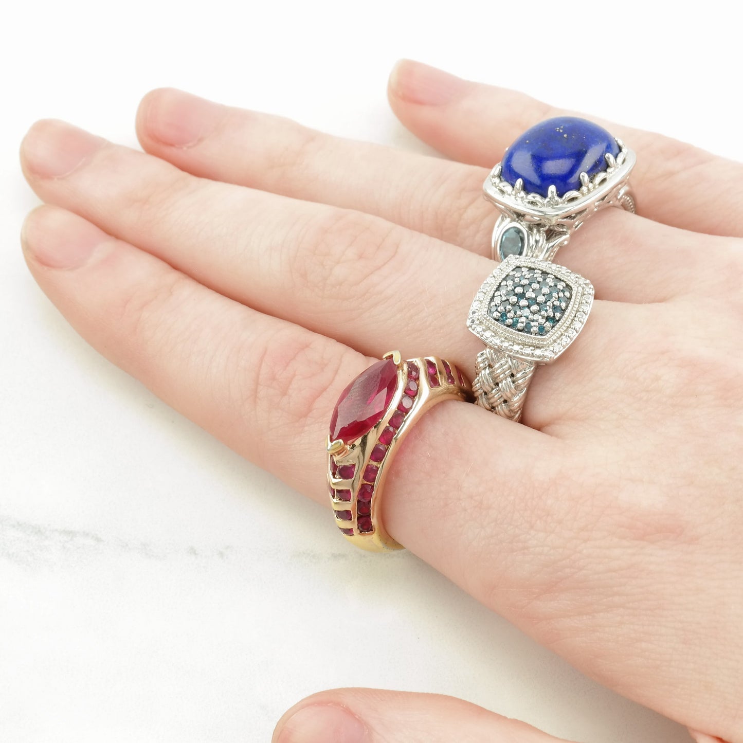 Vintage Sterling Silver Ring Lapis Lazuli Topaz Blue Size 5