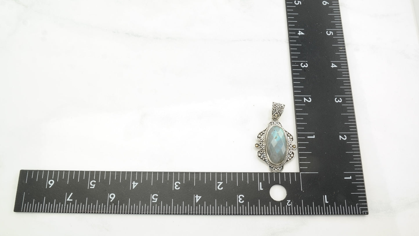 Vintage Labradorite 18K Gold Accent Sterling Silver Pendant