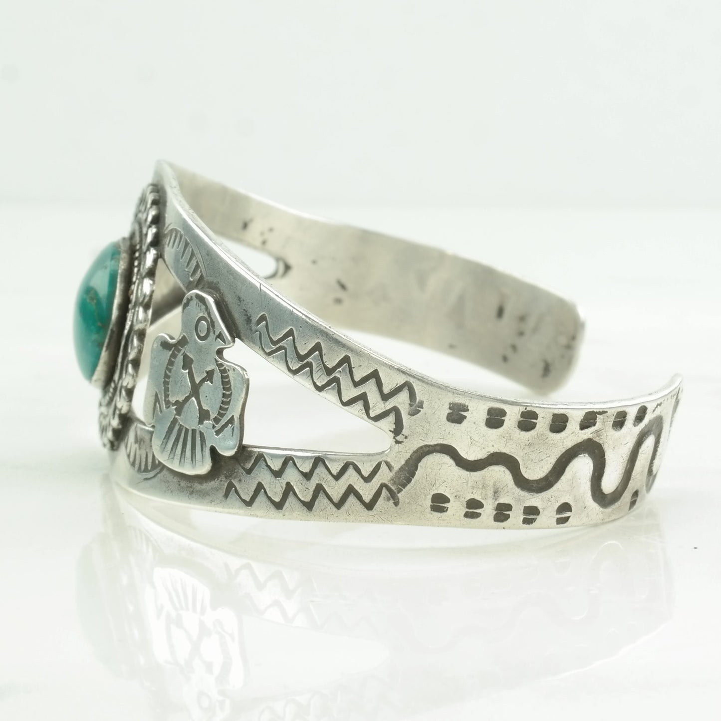 Fred Harvey Era Sterling Silver Cuff Bracelet | Turquoise Bird | Native American Jewelry