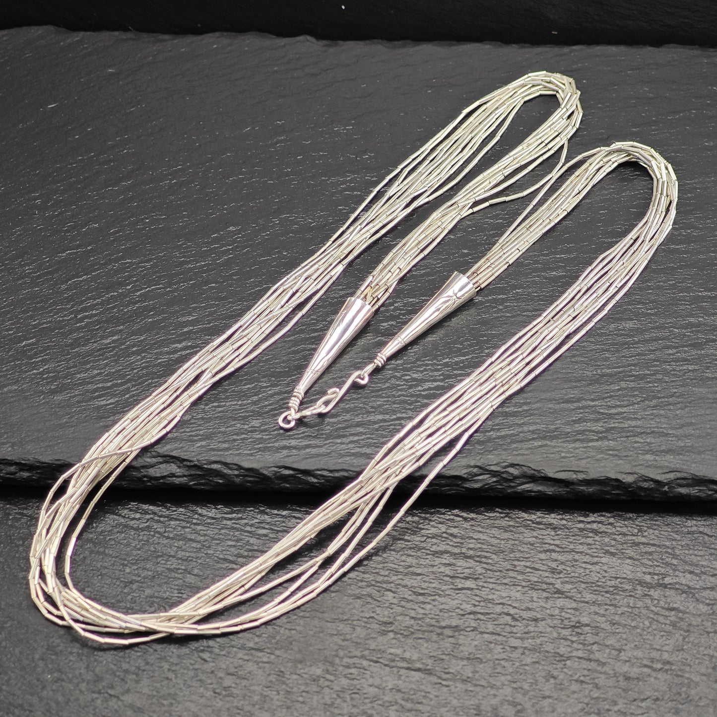 Vintage Liquid Silver 10 Strand, 26 Inch Necklace Sterling Silver