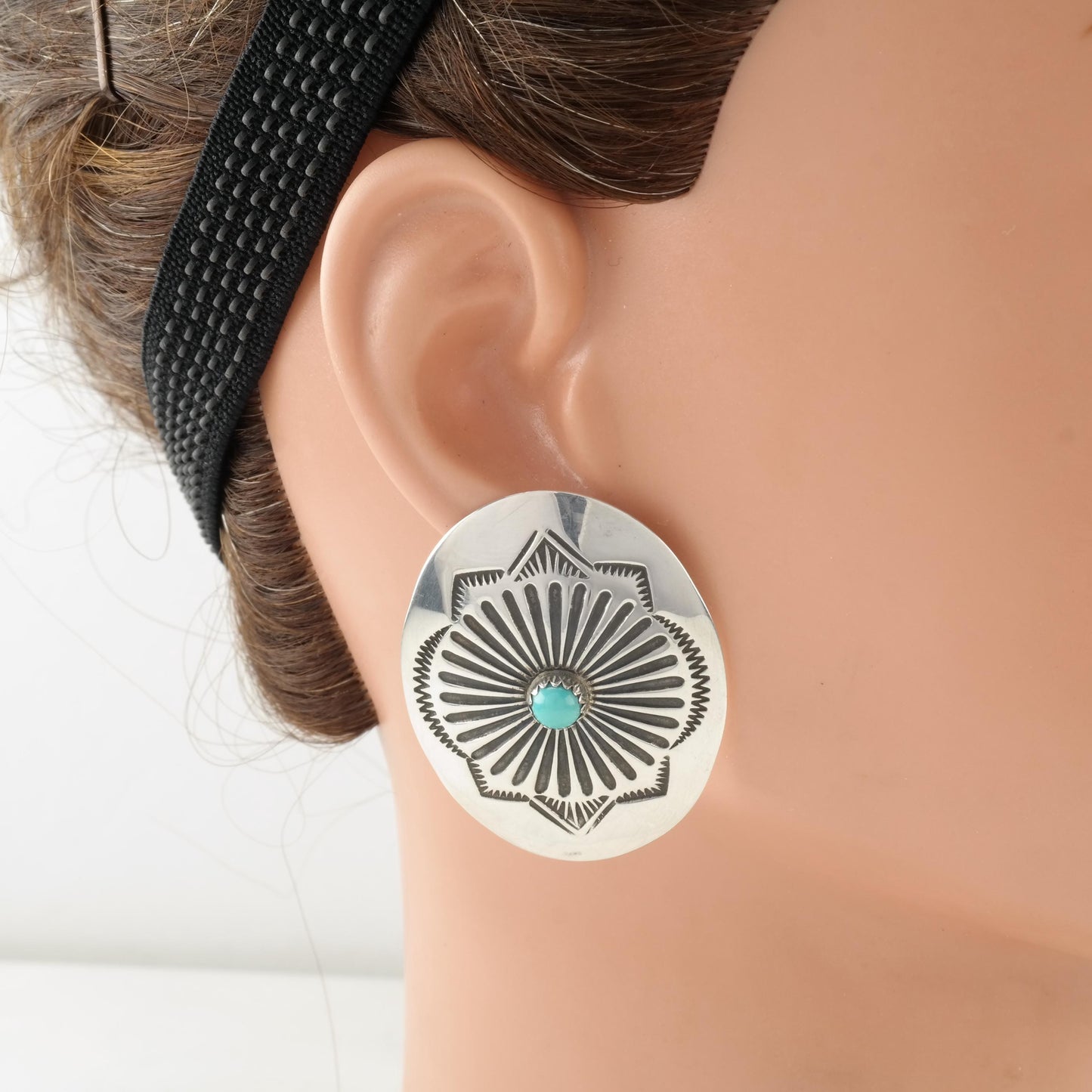 Vintage Signed, Native American Sterling Silver Pierced Earrings