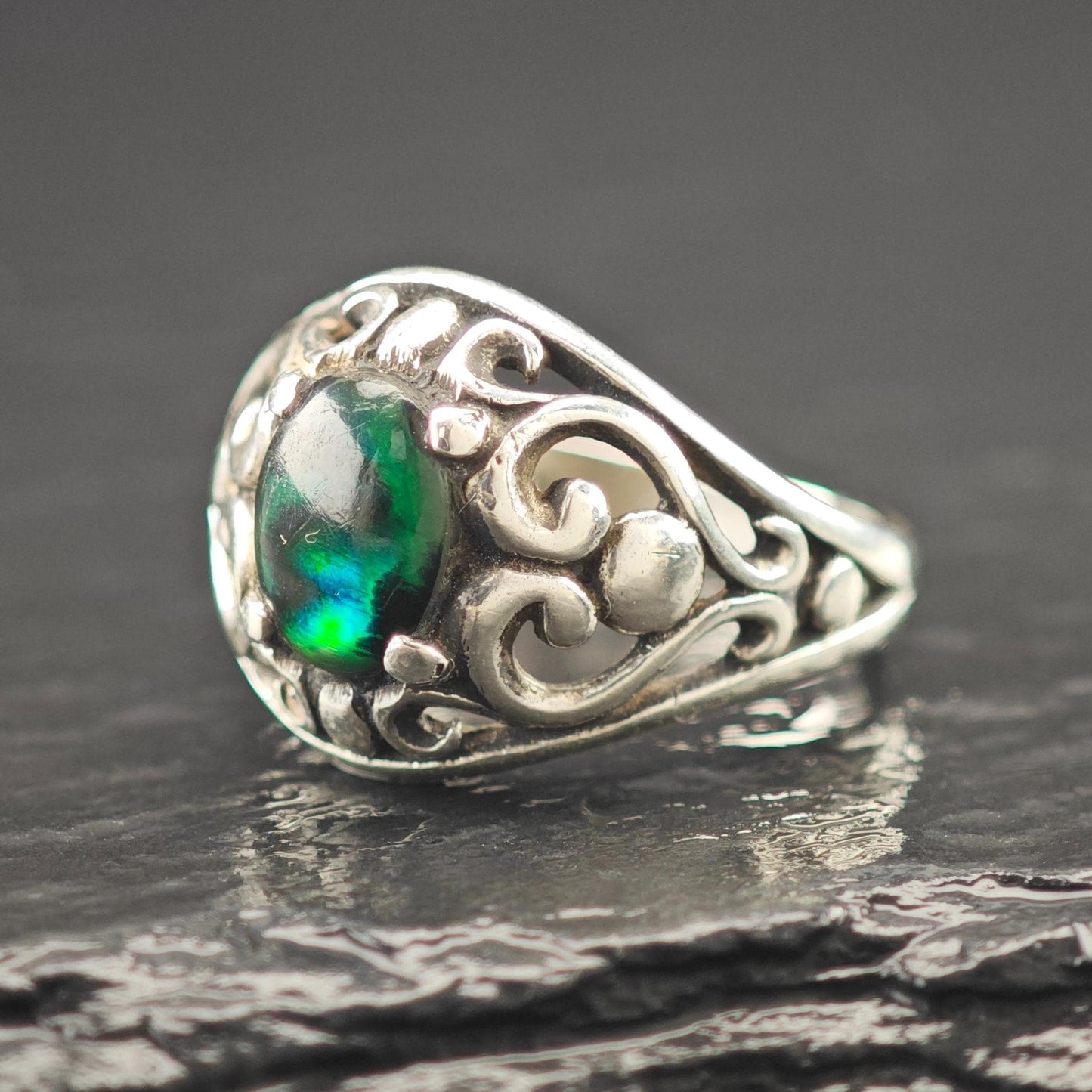 Kabana Filigree, Green Doublet Ring Sterling Silver