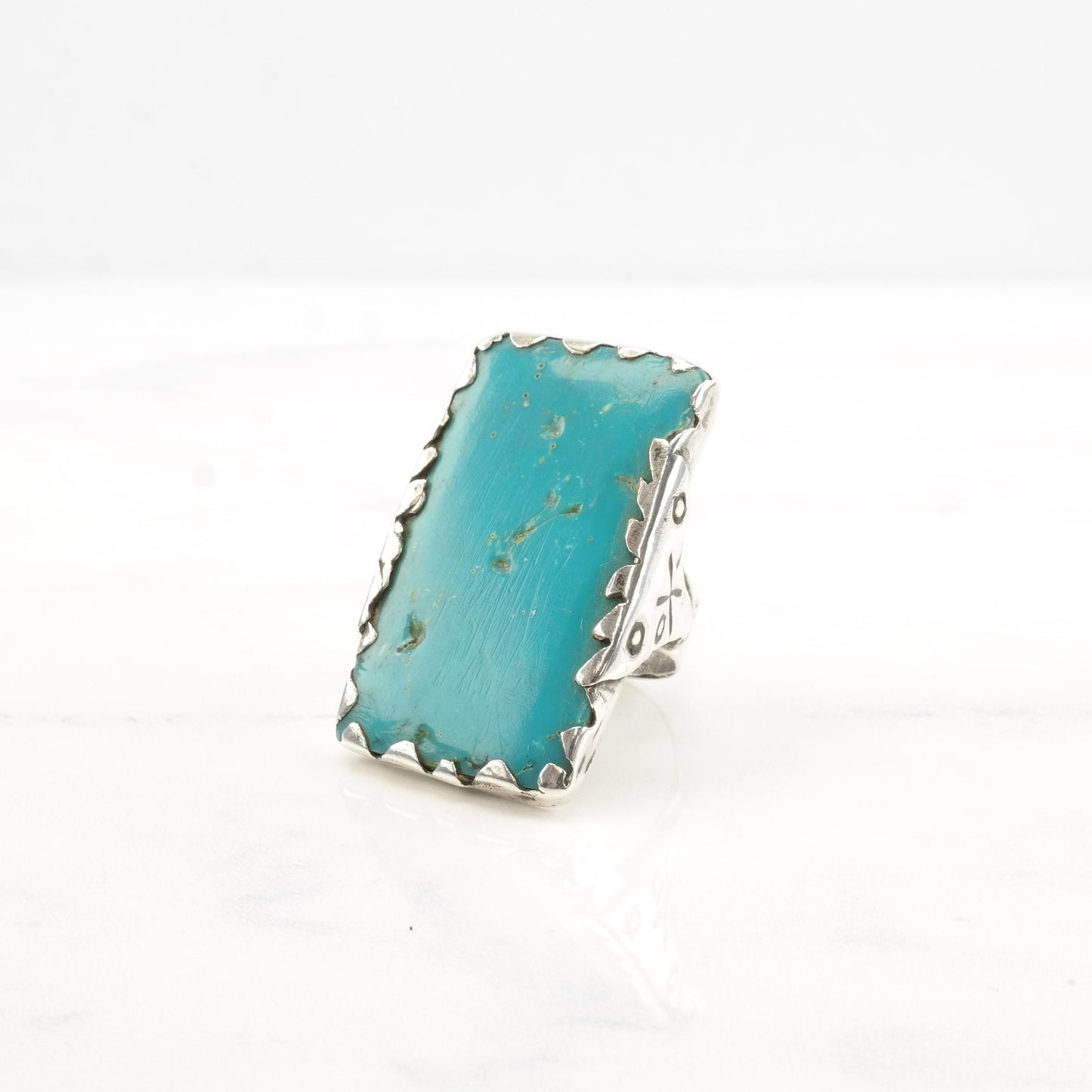 Vintage Southwest Silver Ring Turquoise Rectangle Large Sterling Size 11
