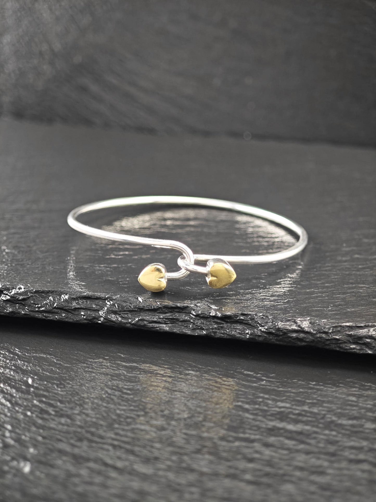 Tiffany & Co. 18K Gold, Heart Bangle Bracelet Sterling Silver