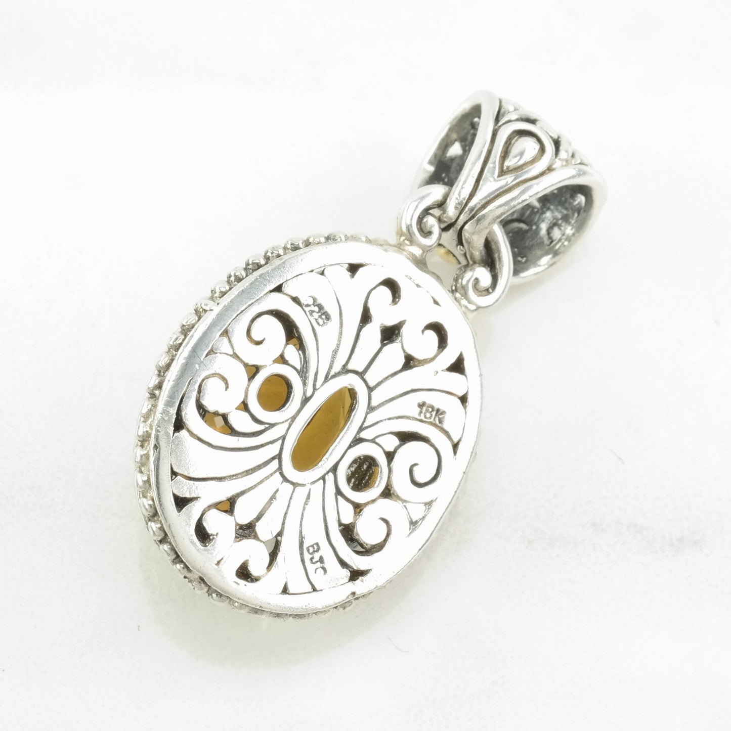 Vintage Citrine, 18K Gold Accent Ornate Sterling Silver Pendant