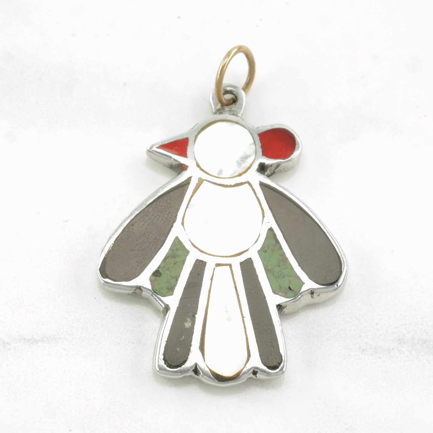 Vintage Native American Multi Gem Inlay Bird Sterling Silver Pendant