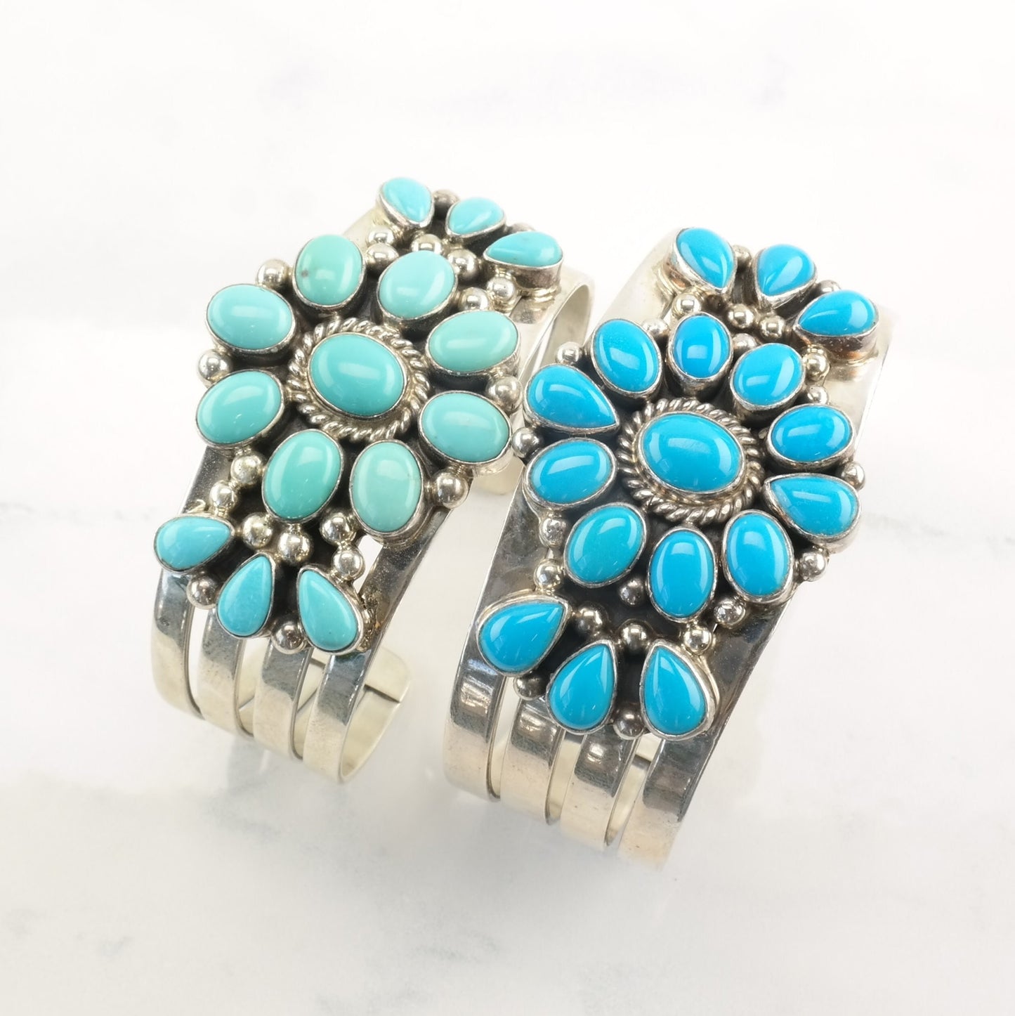 Navajo Sterling Silver & Turquoise Cluster Cuff Bracelet | Signed Kathleen Chavez | Southwestern Jewelry | 7" Wrist | Statement Cuff