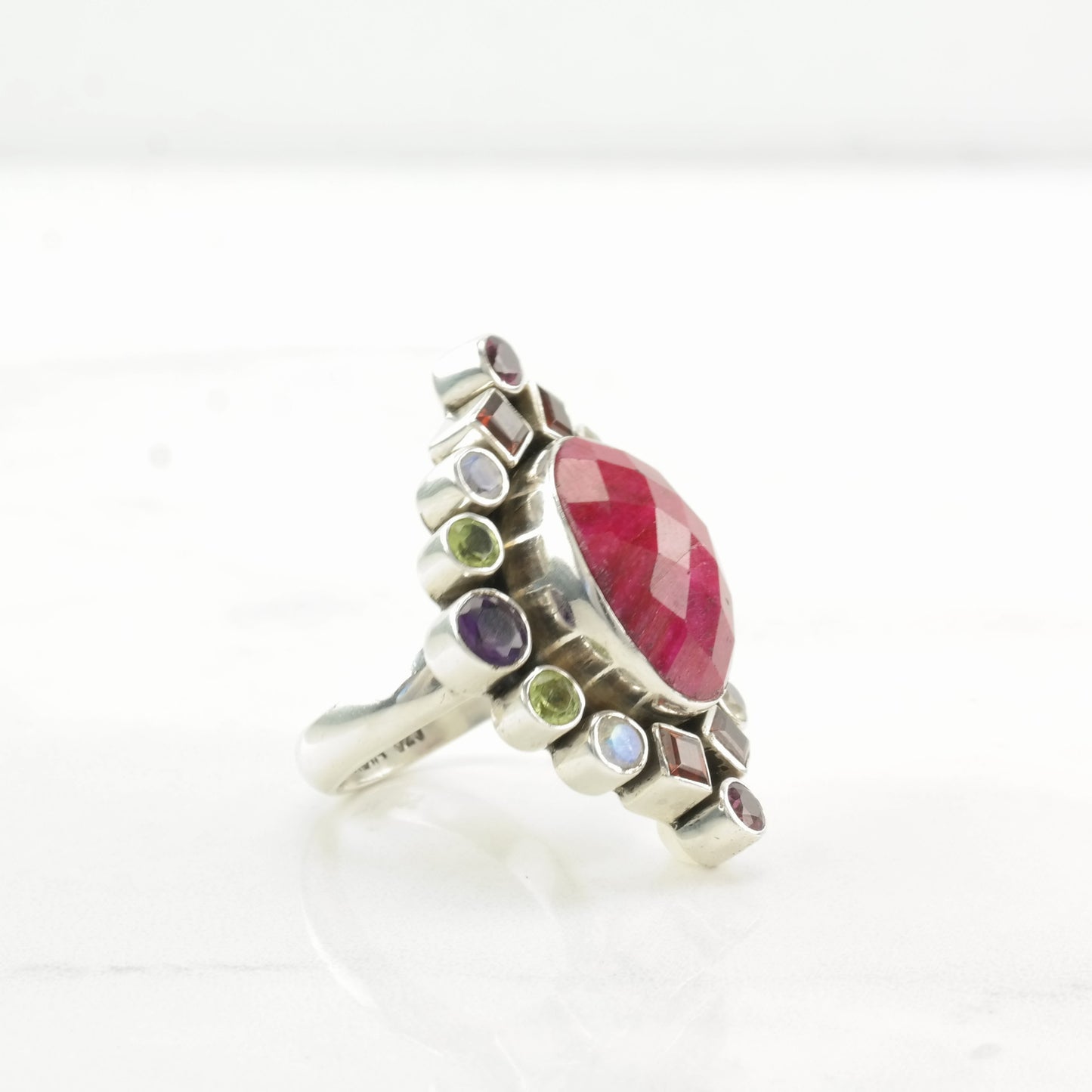 Vintage Nicky Butler Silver Ring Ruby Corundum, Multi Gem Huge Sterling Pink Size 5 3/4