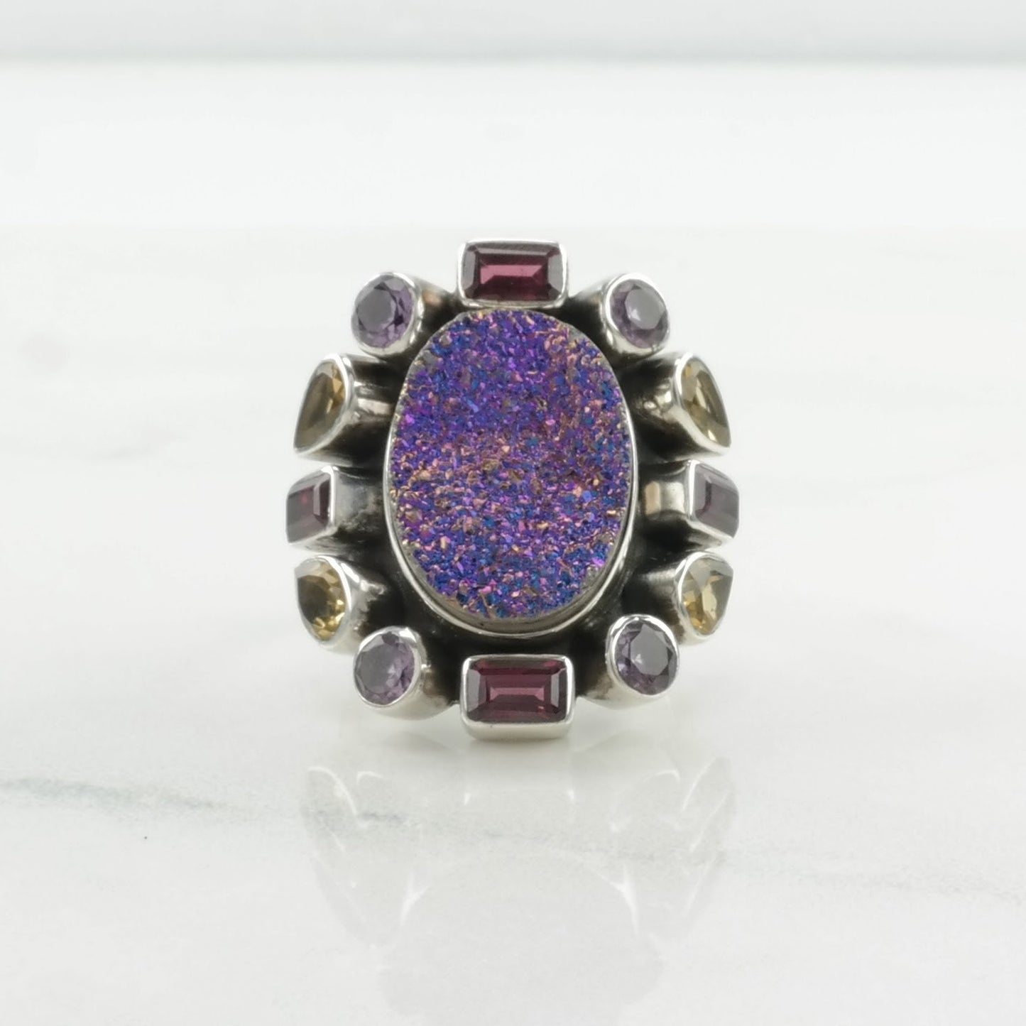 Vintage Nicky Butler Silver Ring Quartz, Garnet, Amethyst, Citrine Cluster Sterling Size 7