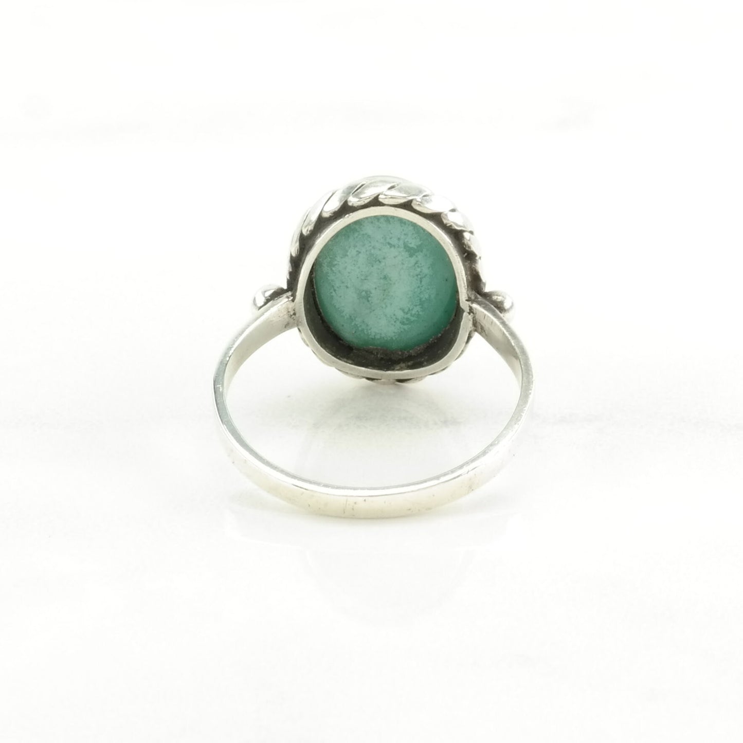 Vintage Sterling Silver Ring Turquoise Rope Detail Green Size 7 1/2