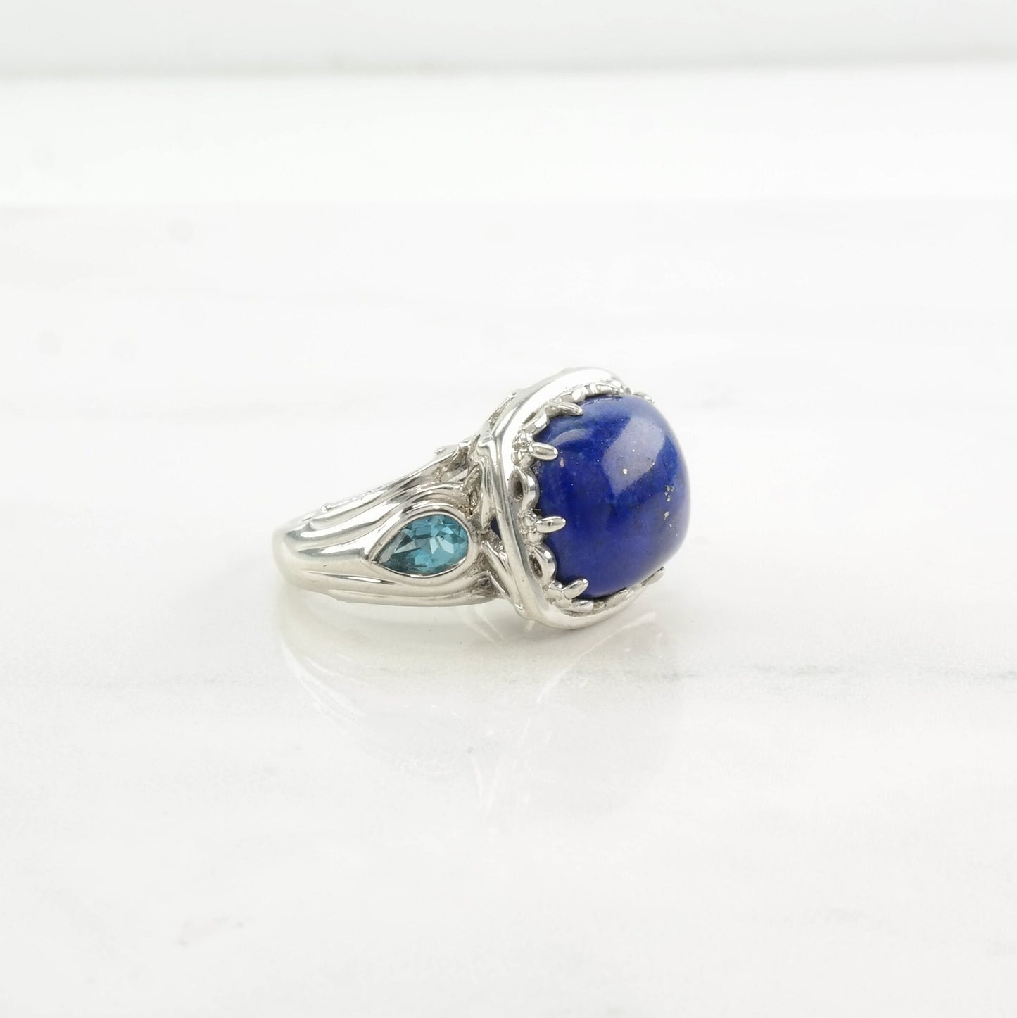 Vintage Sterling Silver Ring Lapis Lazuli Topaz Blue Size 5