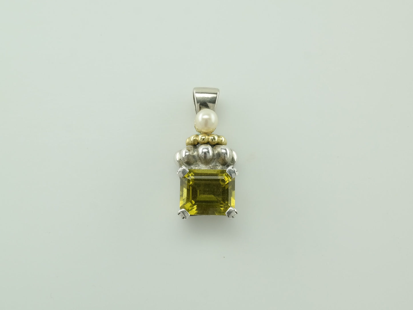 Vintage Citrine Pearl Sterling Silver Pendant