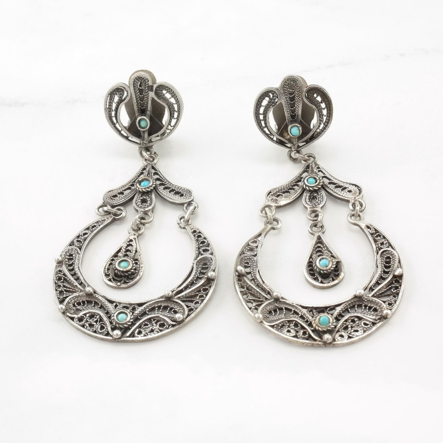 Vintage Middle Eastern, Sterling Silver Clip On/Dangle Earrings
