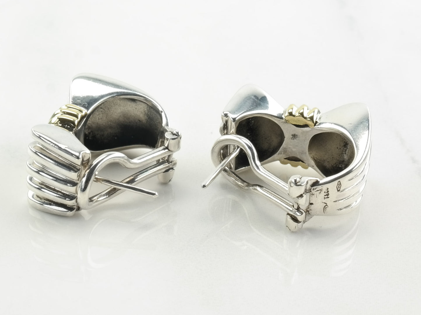 Tiffany and Co Sterling Silver Gold Silver 18K Gold Accent Bow Earrings Omega back