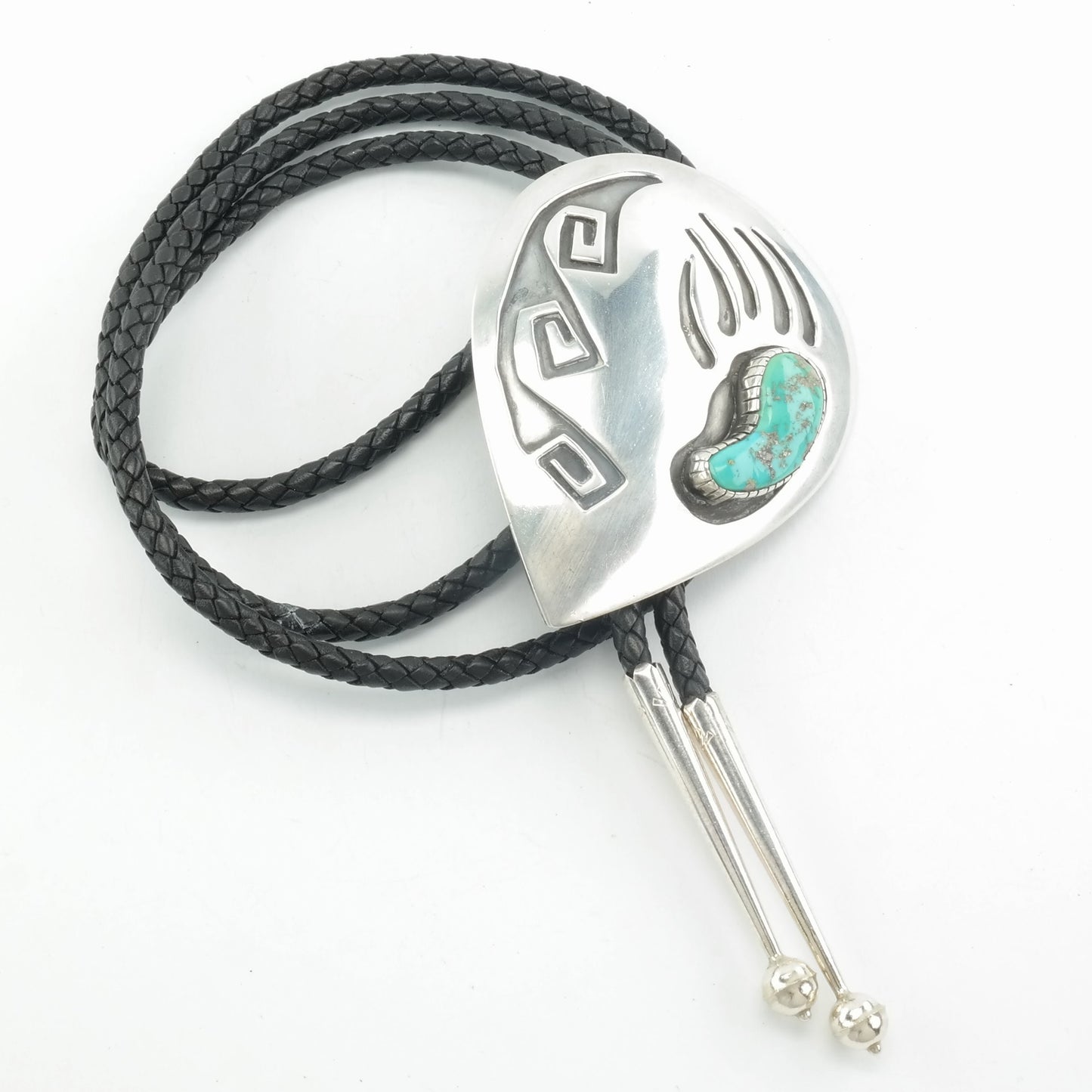 Vintage Navajo Sterling Silver Bolo Tie, Turquoise Bear Paw, Native American Jewelry, Southwestern Style, Mens Bolo Tie, 1970s