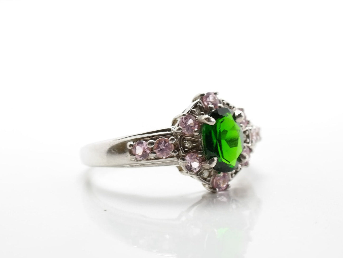 Vintage Sterling Silver Ring Green Chrome Diopside White Topaz Size 10