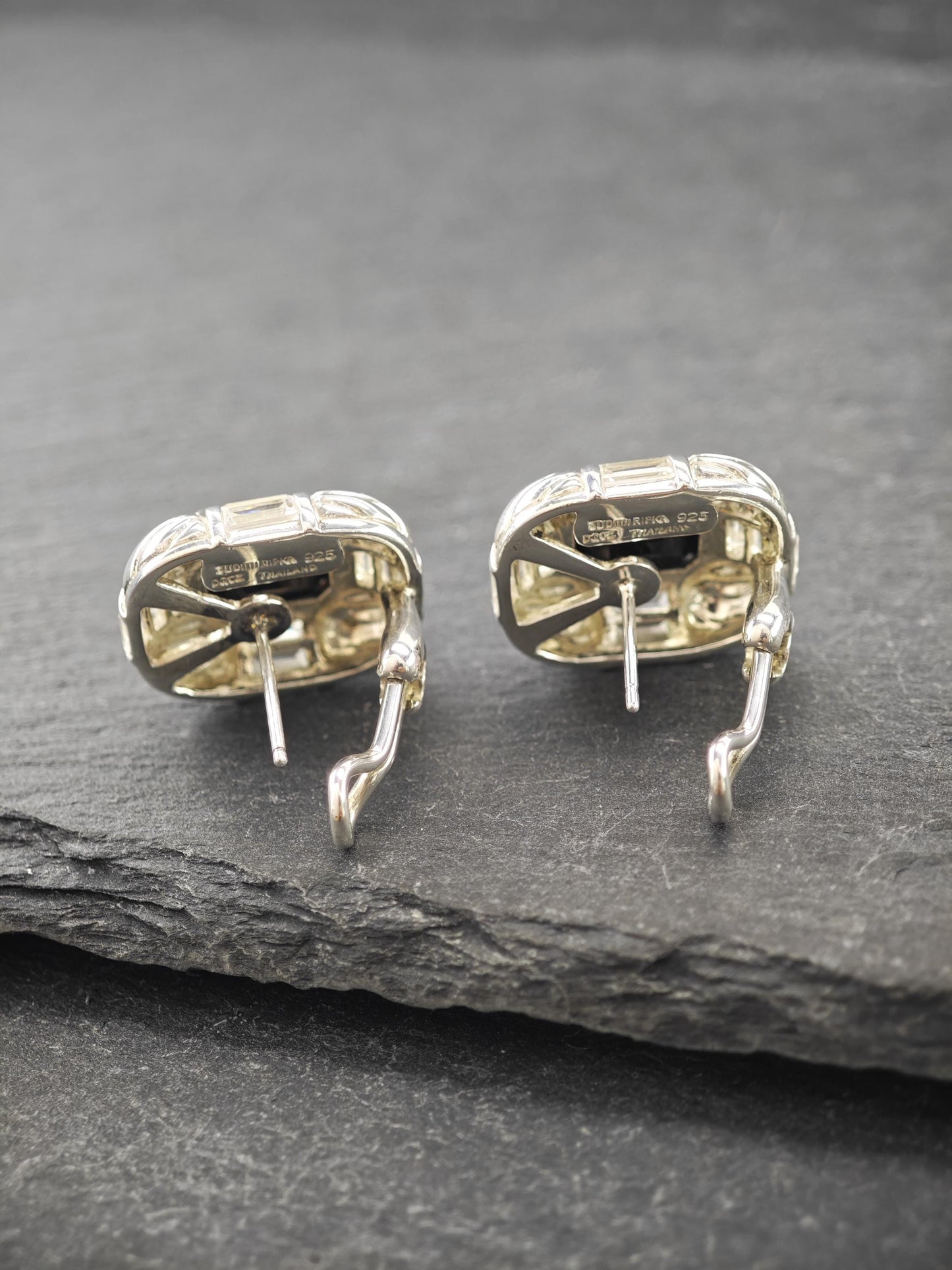Vintage Judith Ripka Sterling Silver Omega Back Earrings