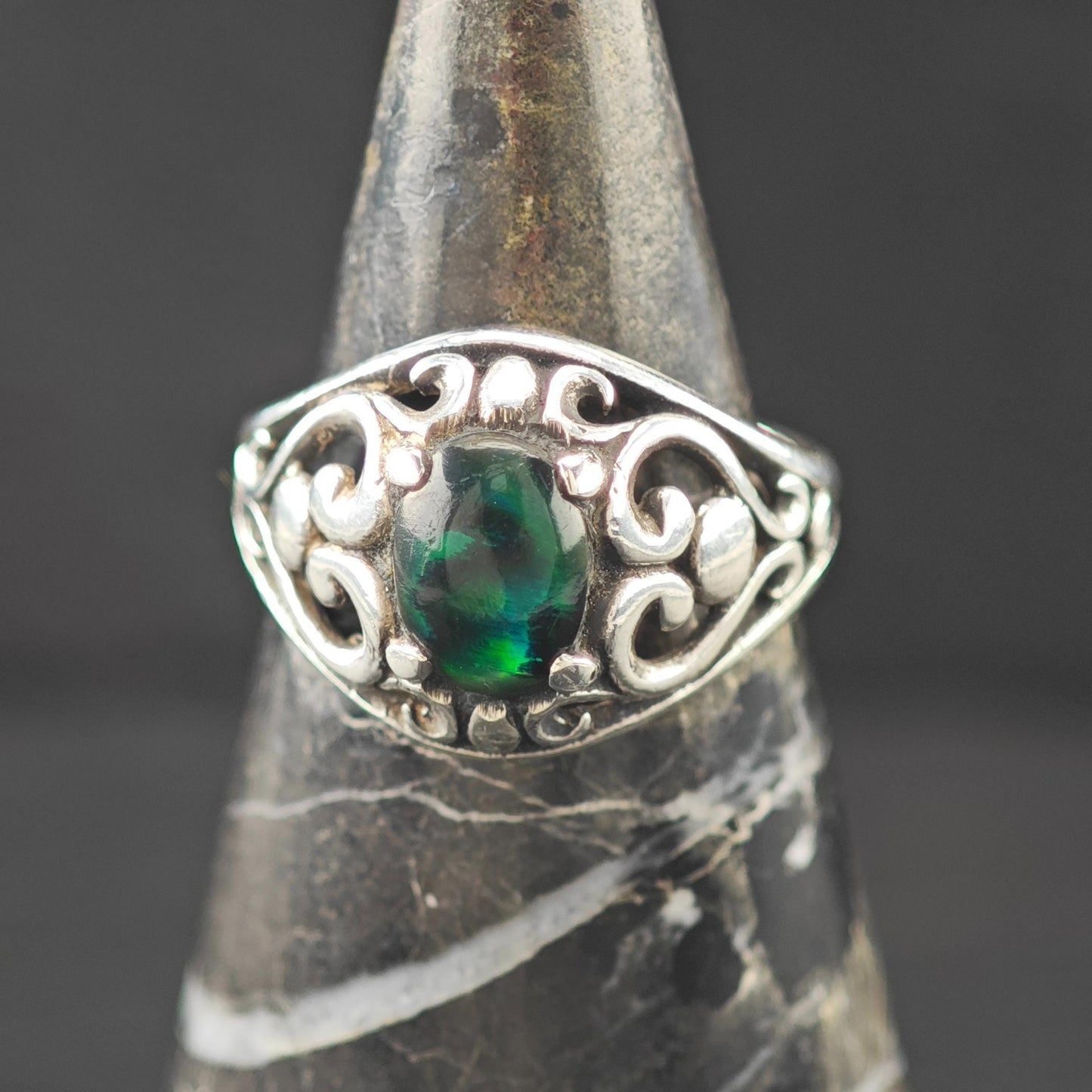 Kabana Filigree, Green Doublet Ring Sterling Silver