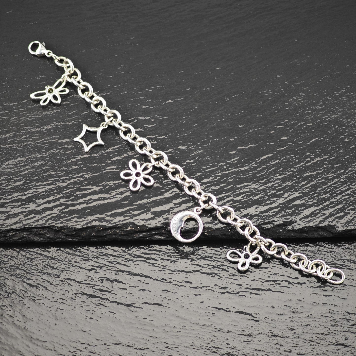 2003 Tiffany Charm Gemstone Link Bracelet Sterling Silver Size 7"