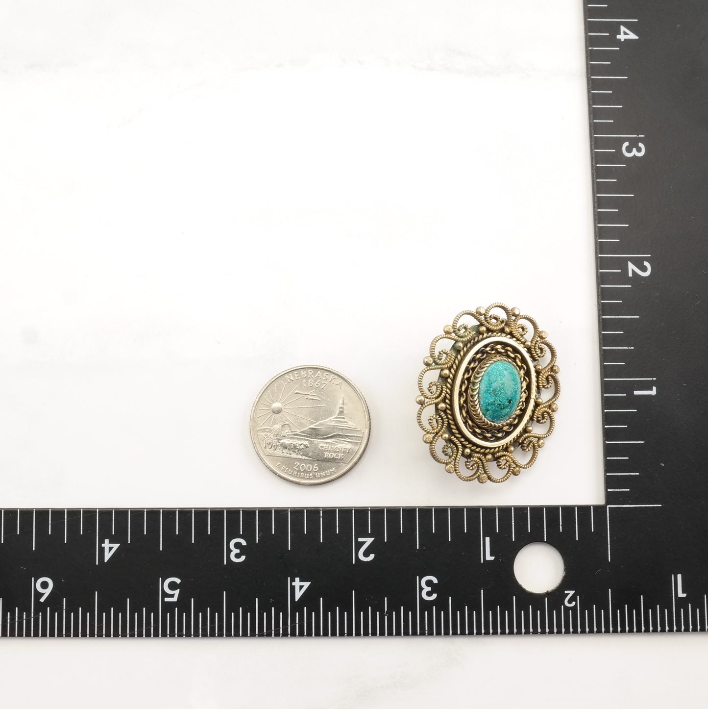 Israel Sterling Silver Brooch Pendant Filigree Gold Filled Cabochon