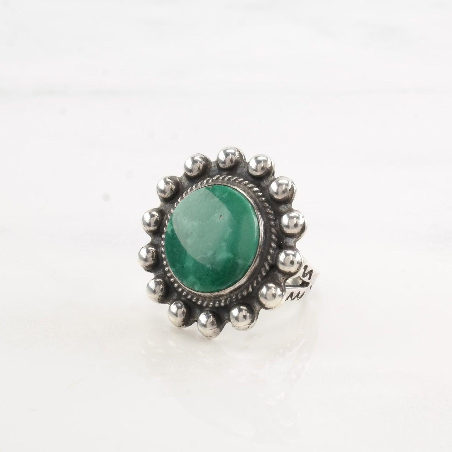 Vintage Fred Harvey Era Silver Ring Turquoise Circle Sun Sterling Size 4 3/4