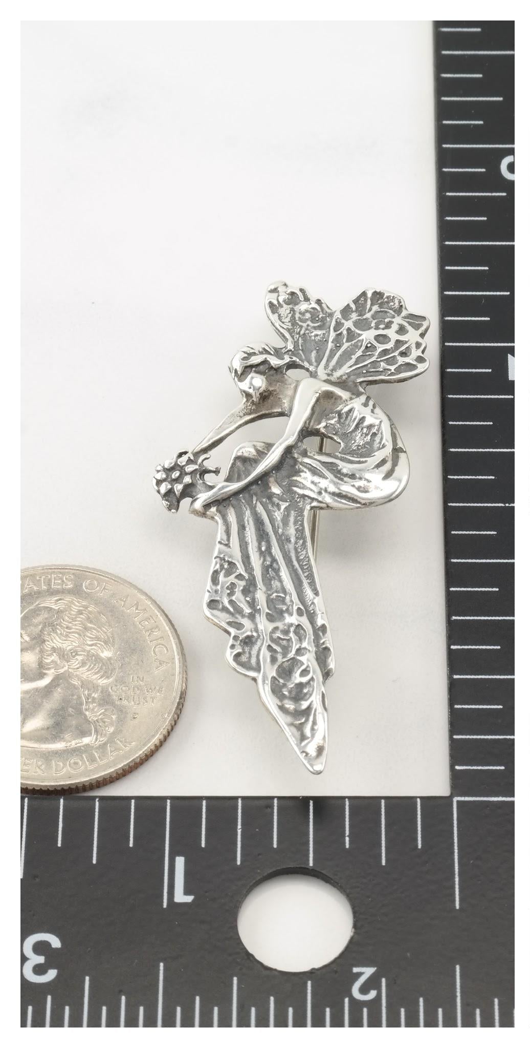 Art Nouveau Style Fairy Sterling Silver Brooch B1989