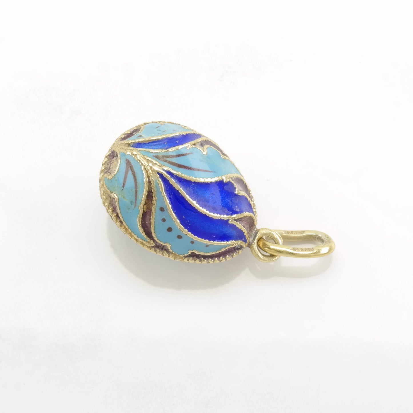 Vintage Soviet Enamel Egg Sterling Silver Pendant