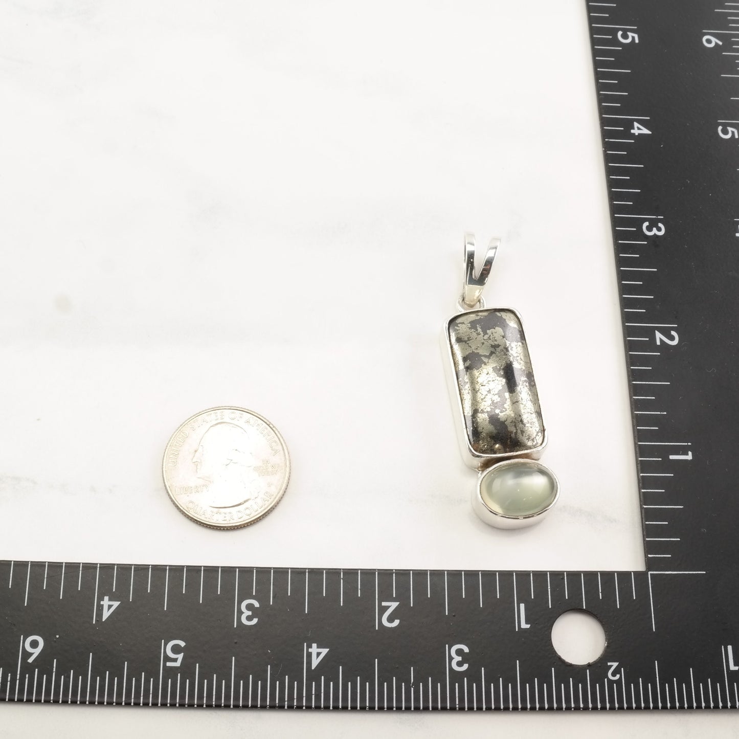 Pyrite Prasiolite Oval Rectangle Sterling Silver Pendant P2256