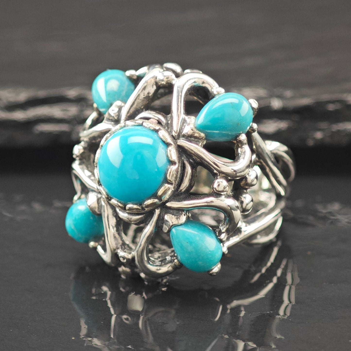 Carolyn Pollack Block Turquoise Ring Sterling Silver