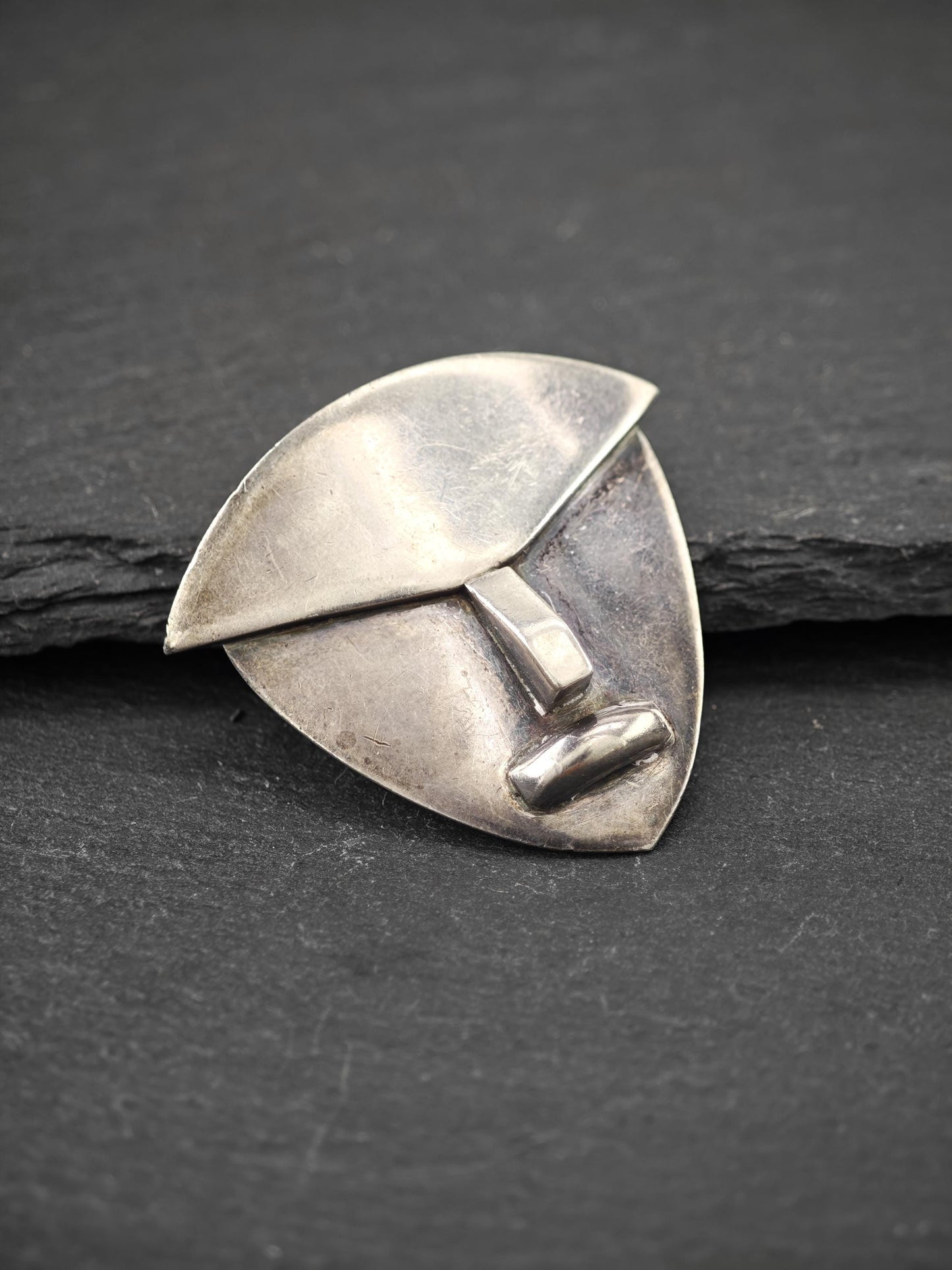 Abstract Taxco, Hector Aguilar Mayan Face Mask Brooch Sterling Silver