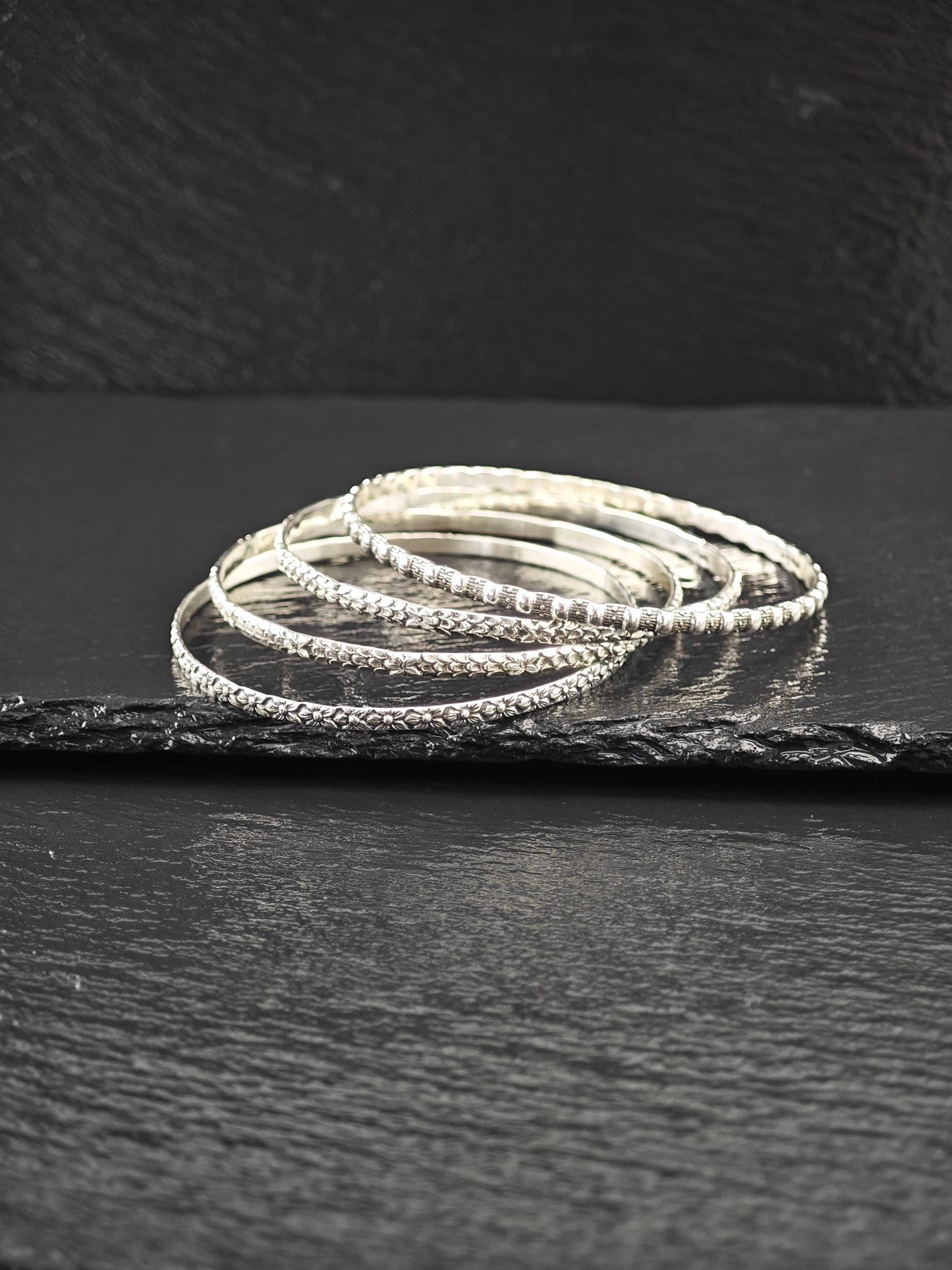 Choice of Stackable Repousse, Bangle Bracelet Sterling Silver