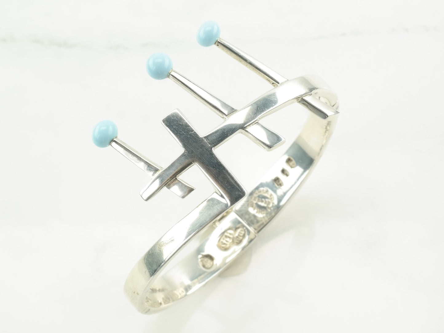 Sigi Taxco Sterling Silver Bracelet | Blue Crown Bracelet | Modernist Mexican Silver Jewelry | 1970s