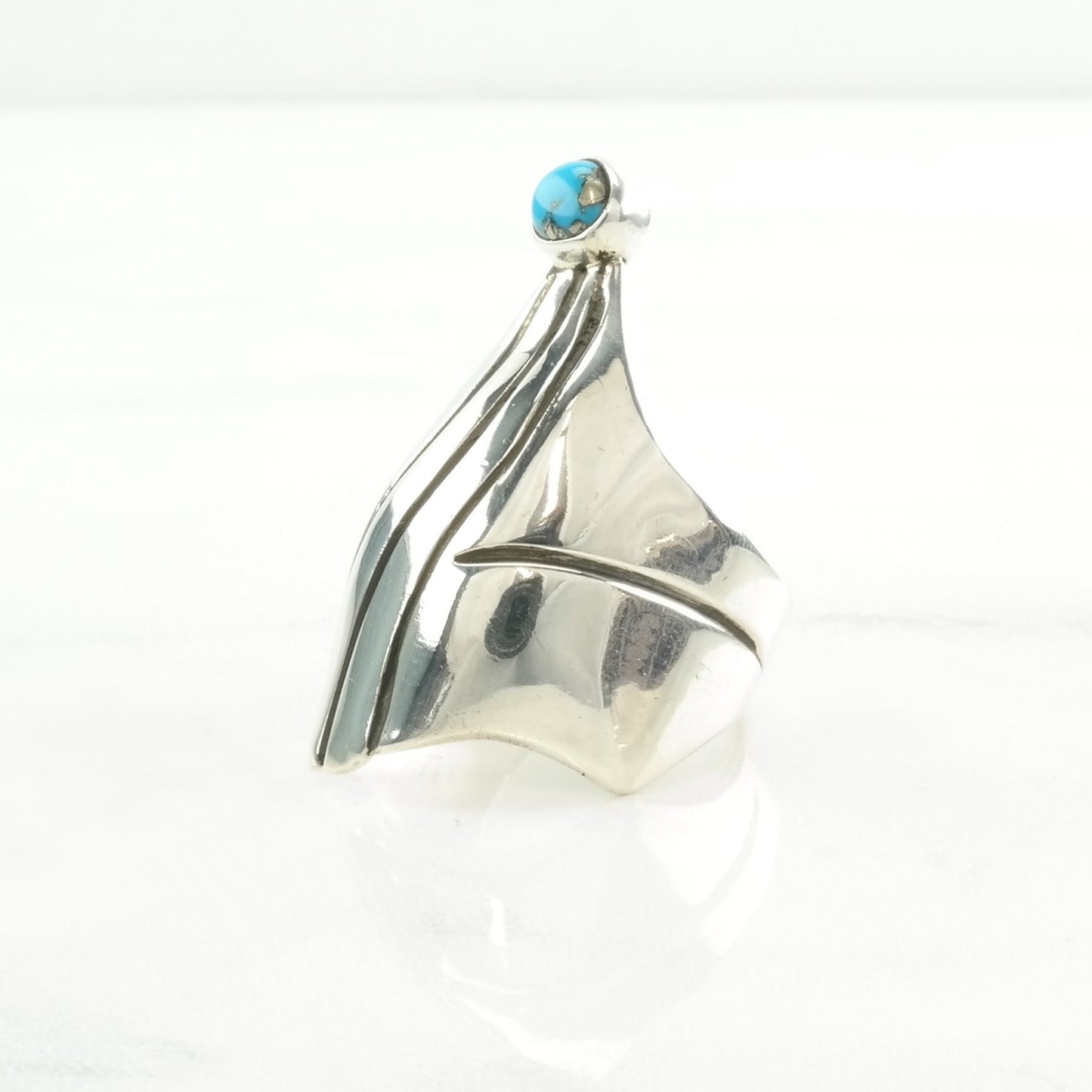 Vintage Native American Silver Ring Turquoise Modernist Sterling Blue Size 10 1/2