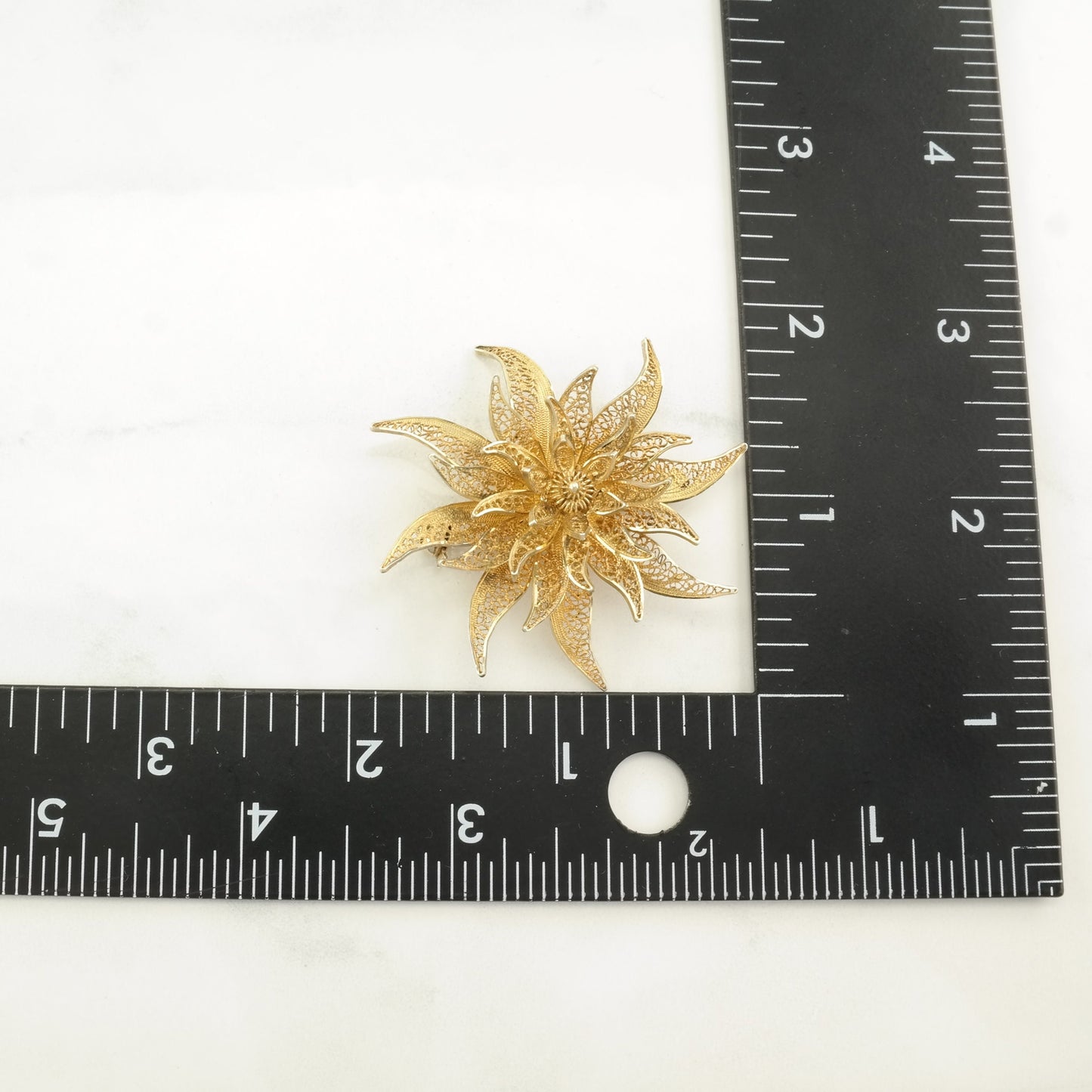 Silver Brooch Gold Tone Flower, Filigree Sterling B1754