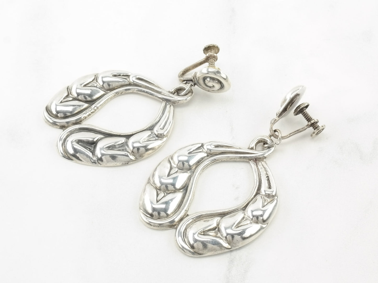 Sterling Silver Repousse Earrings Screw back/Dangle