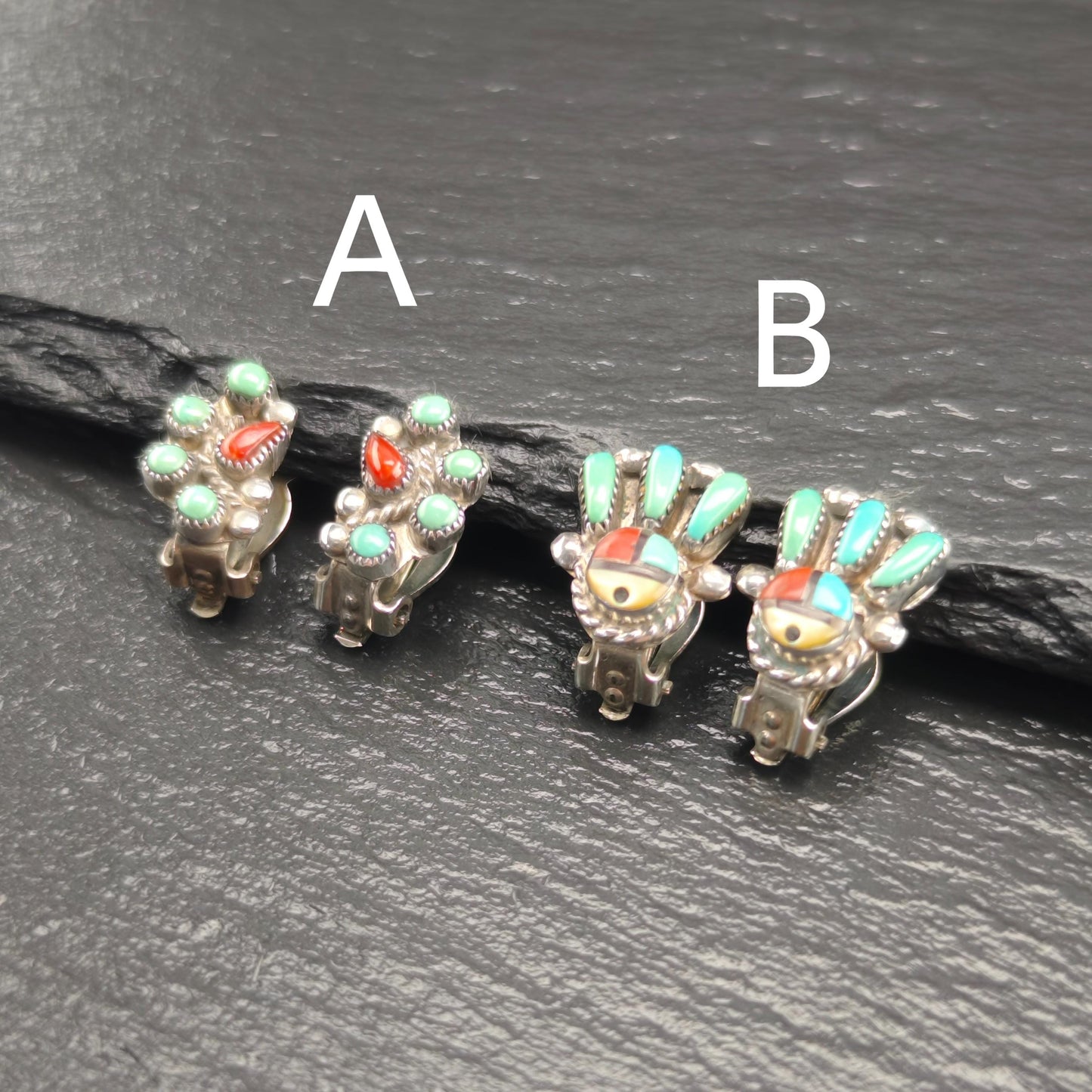 Choice of Native American, Zuni Clip On Earrings Sterling Silver