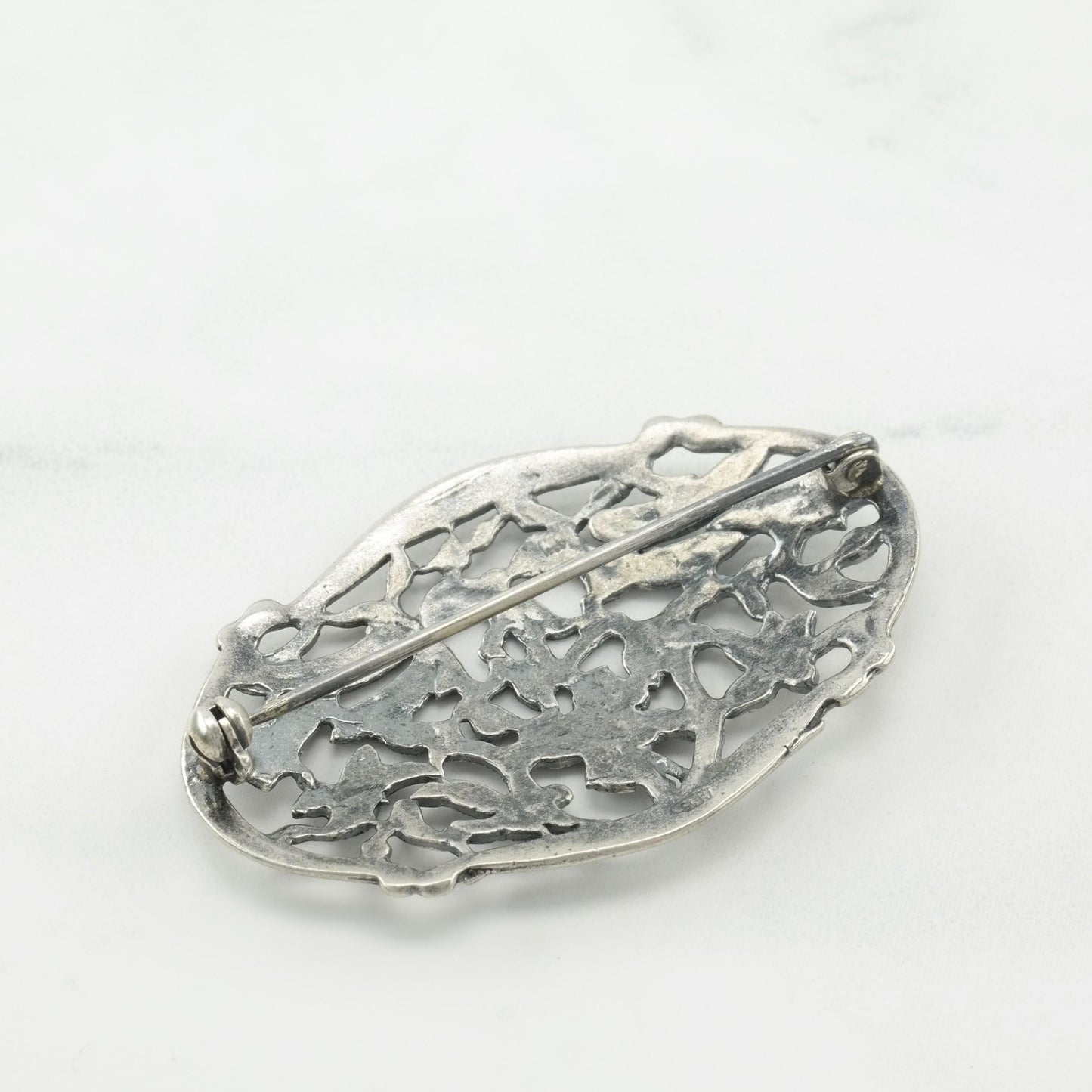 European Floral & Bird Brooch Sterling Silver