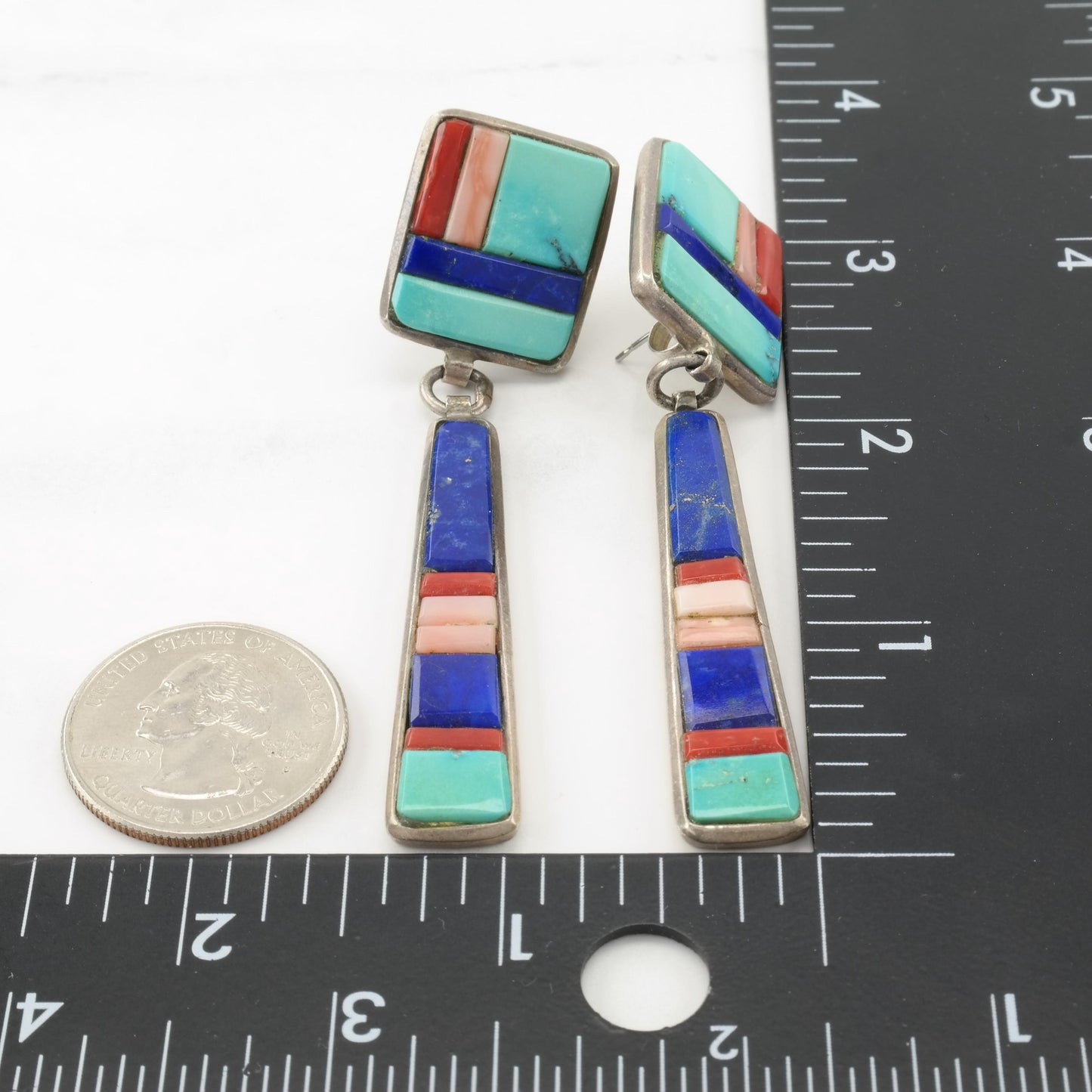 Vintage Signed, Native American Sterling Silver Pierced Dangle Earrings