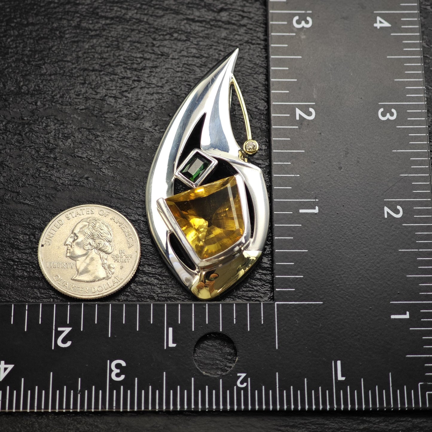 Citrine Tourmaline 18K Gold Accent Pendant Sterling Silver P3032