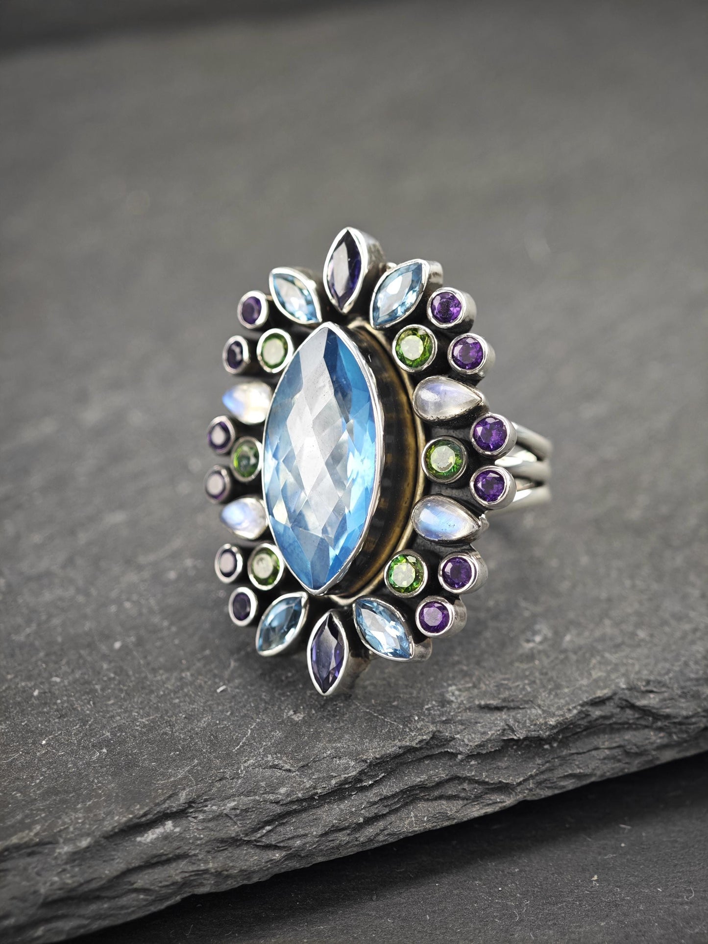 Vintage Nicky Butler Blue Multi-stone Ring Sterling Silver Sz 9 or 7