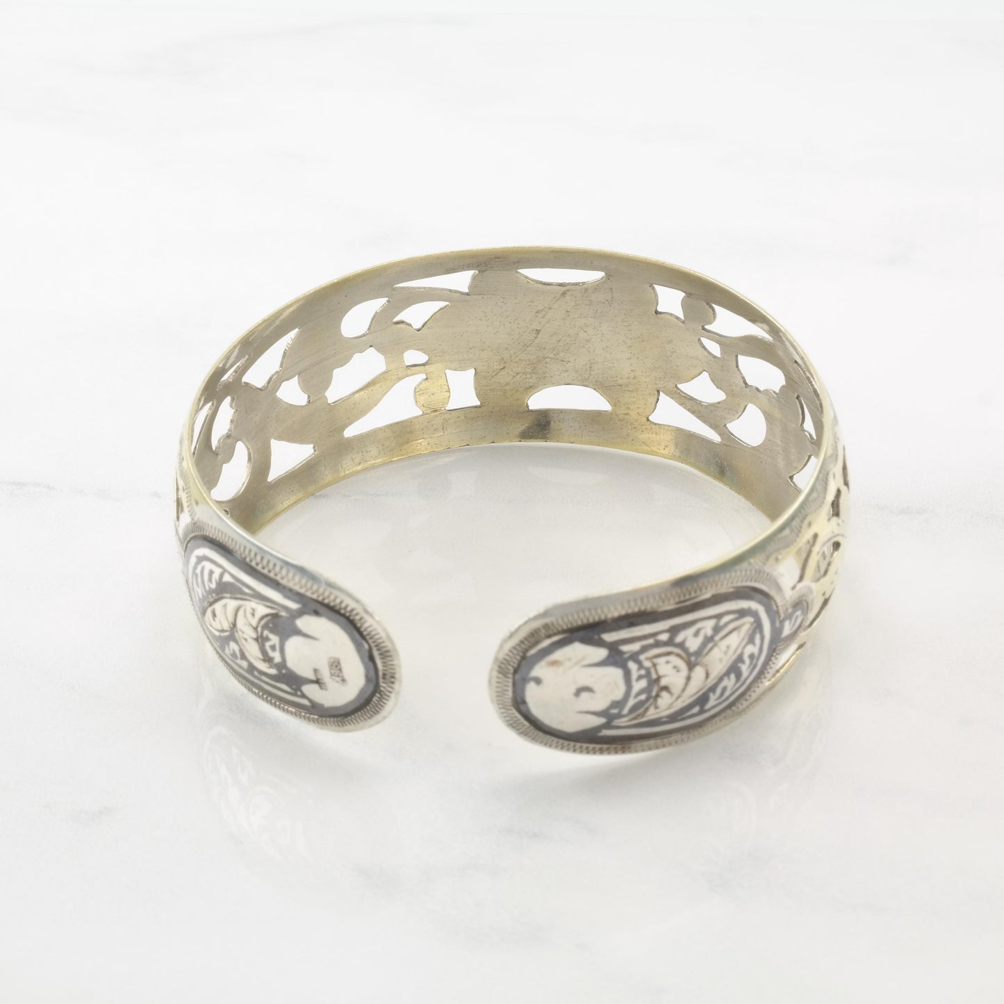 Niello Kubachi  Gold Gilded Filigree, USSR Sterling Silver Cuff Bracelet